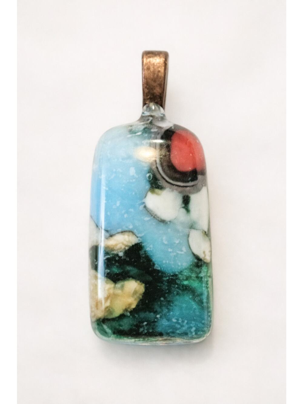 Handcrafted Fused Glass Pendant, Abstract Blue‑Green Art Jewelry